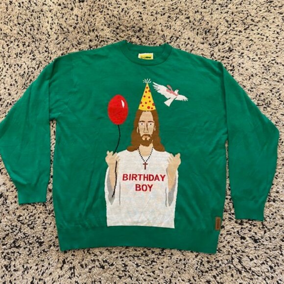 Novelty Christmas Sweater Tipsy Elves 'Birthday Boy" Green 4XL - Picture 1 of 10
